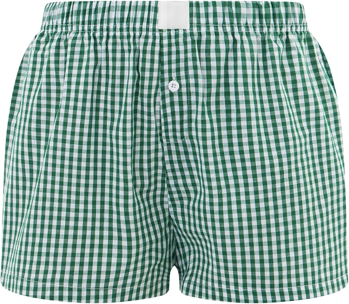 Y2K Boxer Shorts for Womens Low Waist Plaid Print Gingham Loose Fit Lounge Bottoms Pajama Sleep S... | Amazon (US)