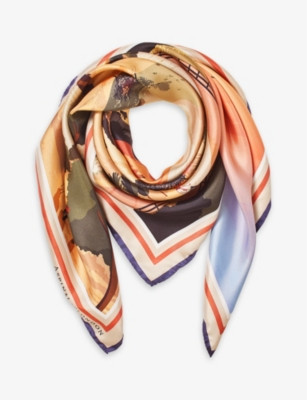 Graphic-print branded silk scarf | Selfridges