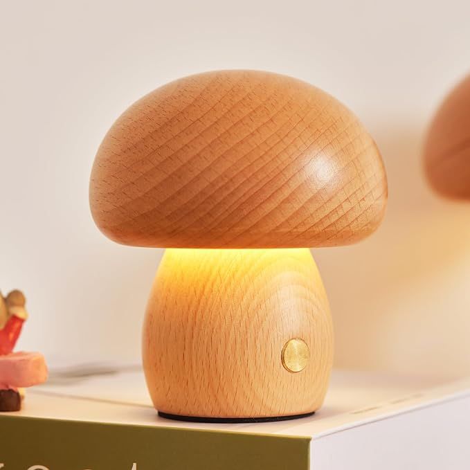 Wooden Mushroom Lamp, Portable Cordless Small Lamp, Rechargeable Battery Operated Lamp,Stepless D... | Amazon (US)