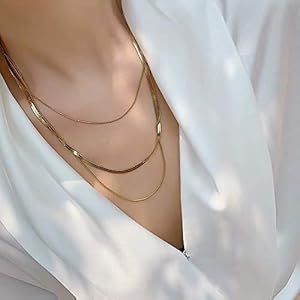 Léwind Herringbone Chain Layered Necklace,14 Gold Plated Dainty Chain Necklace, Layering Long Ch... | Amazon (US)
