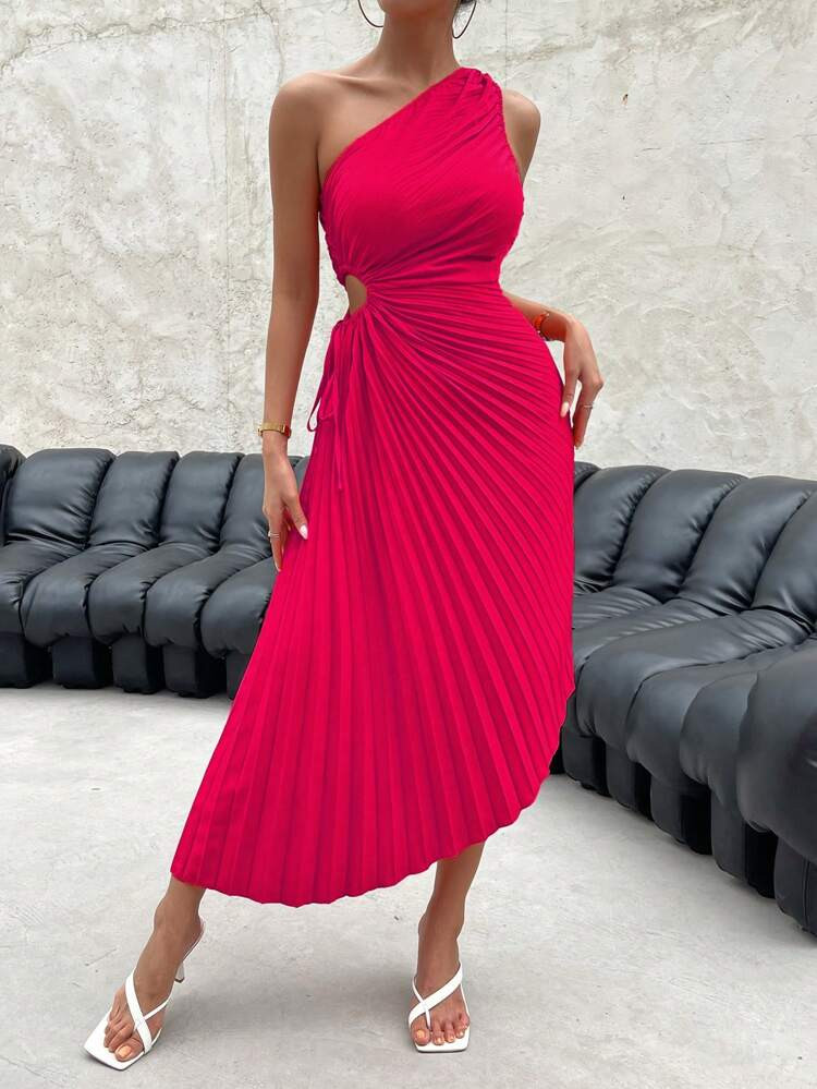 SHEIN Unity One Shoulder Cut Out Waist Pleated Hem Dress
       
              
              $19... | SHEIN