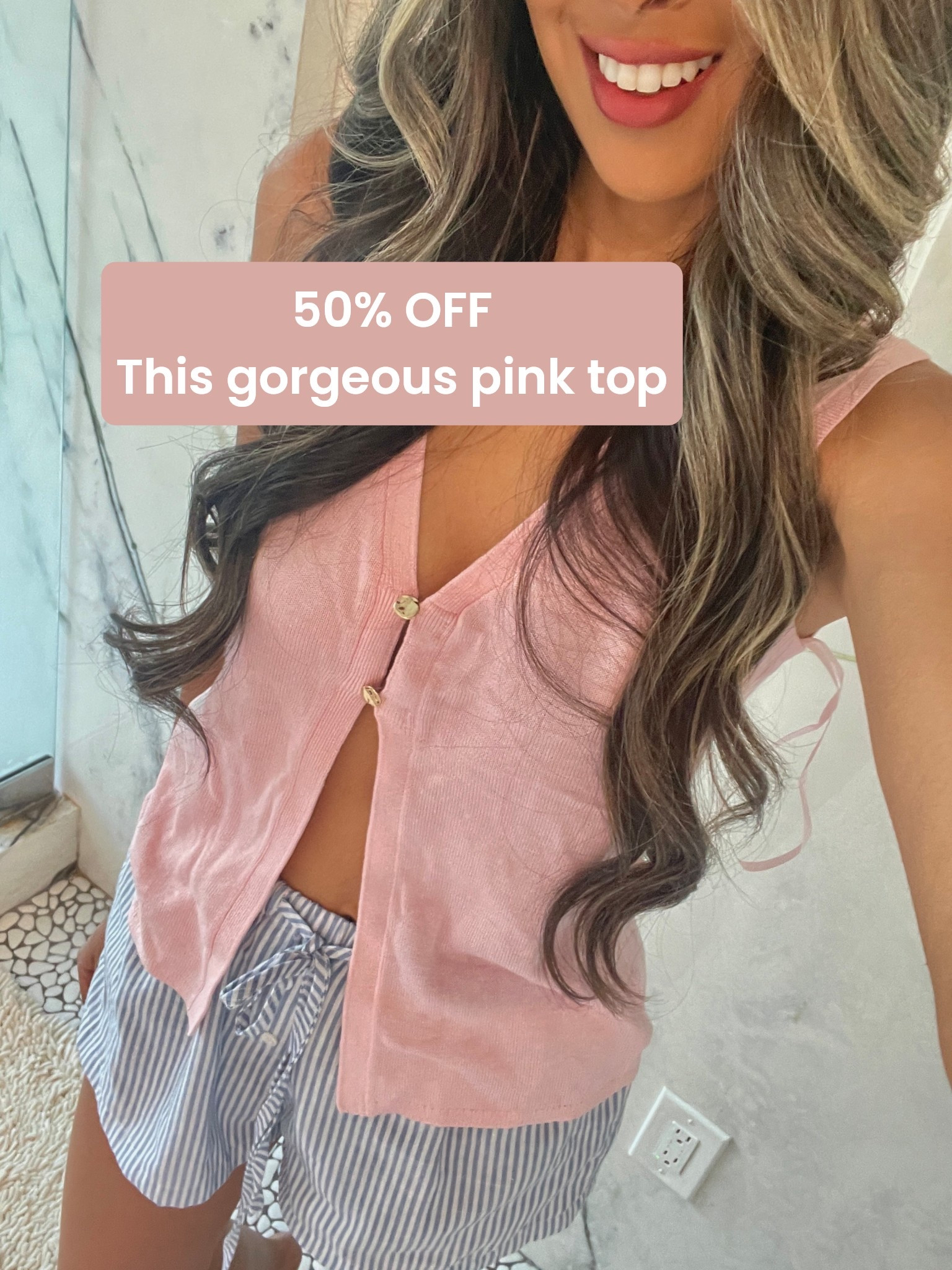 This top comes in a few other colors and is so soft and fun! Looks good on just about any bottoms but I’m loving it with shorts and skirts right now, even my milkshake pink lulu skirt!

It’s 50% off right now so grab it while it’s on major sale! 


Abercrombie sale Abercrombie top Abercrombie outfit pink top pink blouse pink vest pink going out top summer top summer outfit Abercrombie blouse pink outfit 
Boxer shorts shein outfit blue striped shorts outfit 

#LTKFindsUnder50 #LTKSaleAlert