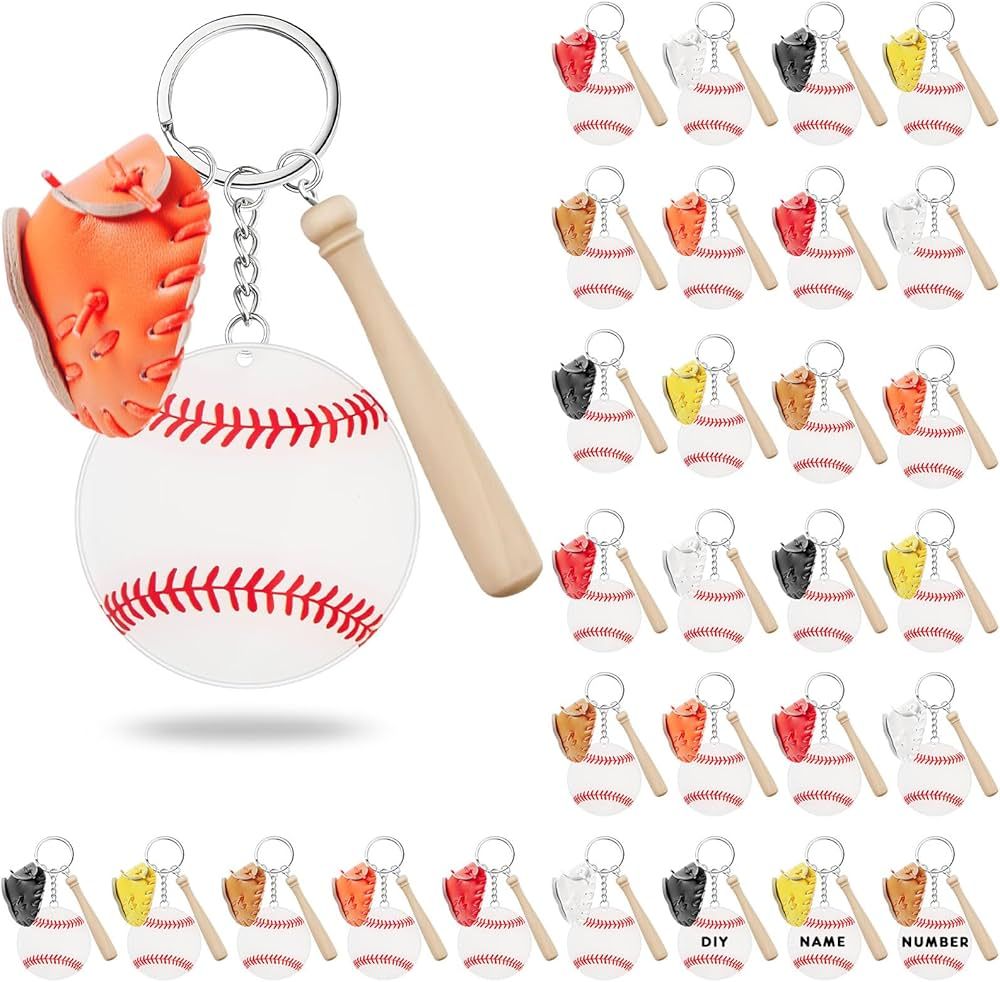 Taiyin 30 Sets Baseball Acrylic Keychains, Baseball Key Ring Baseball Bat Keychain with Miniature... | Amazon (US)