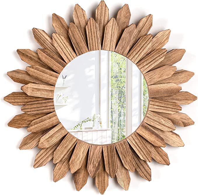 Emfogo Wall Mirror 12 inch Rustic Wood Farmhouse, Sunburst Boho, Home Decor for Bedroom Living Ro... | Amazon (US)