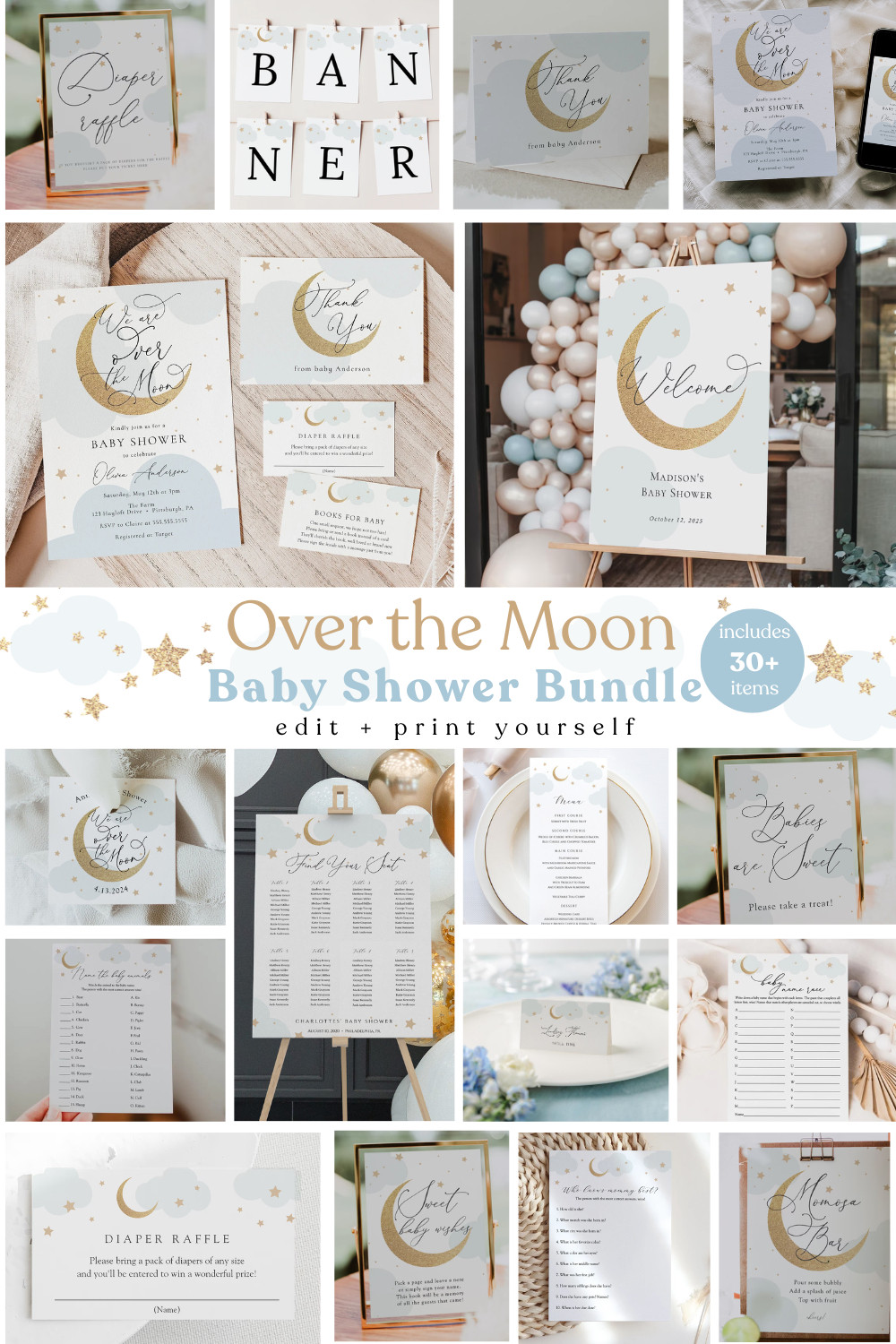 Dreamy Over the Moon Baby Shower Bundle 🌙
Celebrate your little one with this magical moon-and-stars theme — complete with editable invitations, signs, menus, and games. Everything you need for a stunning, cohesive baby shower, ready to customize in minutes.

💫 Edit → Download → Print → Party!
#OverTheMoon #BabyShowerDecor #PrintableParty #CelestialTheme #BabyShowerBundle #LTKHome #LTKParty 

 #LTKParties #LTKBaby #LTKBump