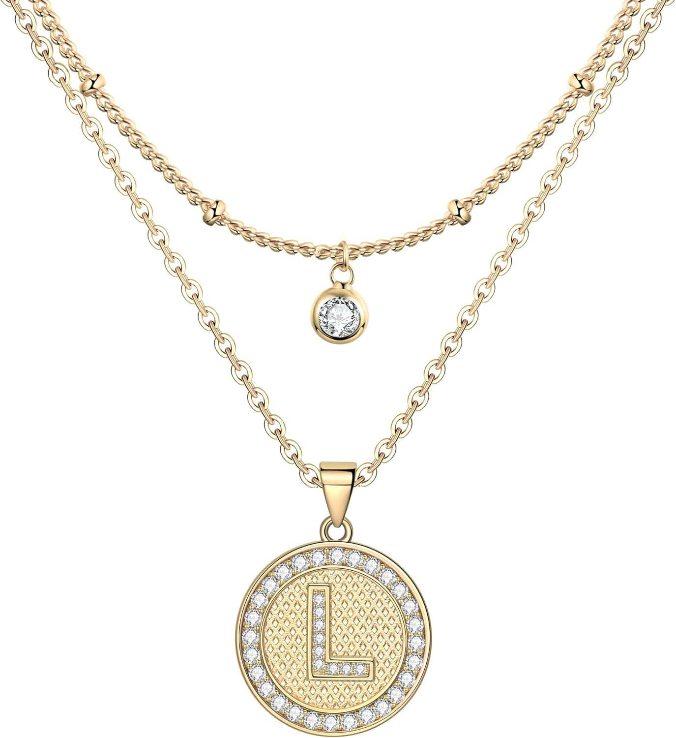 JENDEAR Layered Initial Necklaces for Women, 14K Gold Plated Dainty Layering Chain Necklace Cute ... | Amazon (US)