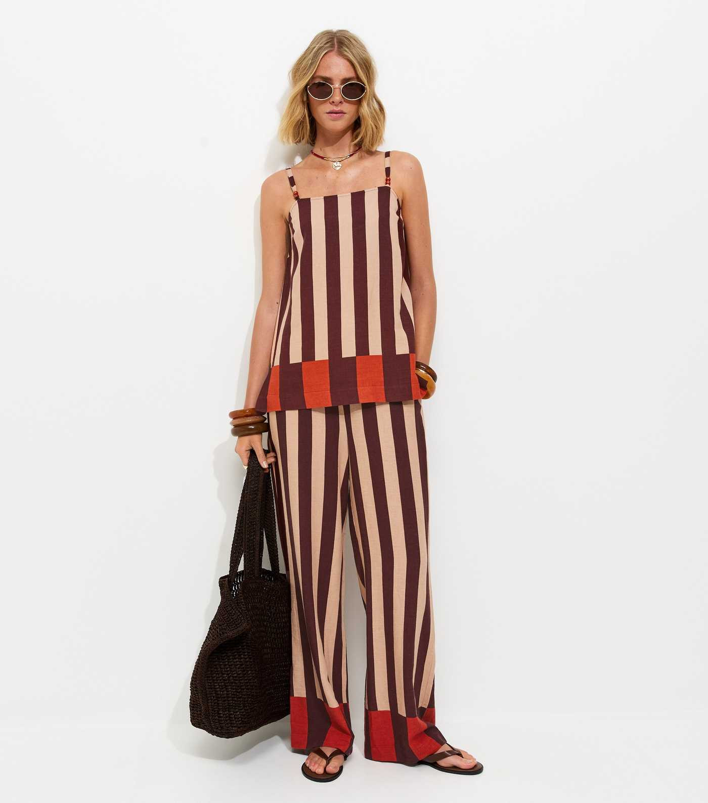 Brown Striped With Linen Wide Leg Trousers | New Look | New Look (UK)