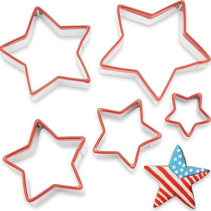 COOKIEQUE 5-Piece Star Cookie Cutters,0.4MM Thickness Heavy Duty Food-Grade Stainless Steel, Bisc... | Amazon (US)
