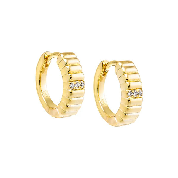 Pave Accented Ridged Huggie Earring | Adina Eden