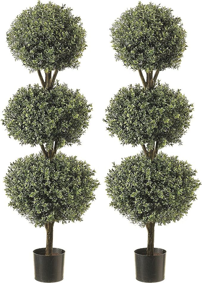 Topiary Trees Artificial Outdoor 2 Pack - 4.6' Artificial Designer Topiary Ball Trees -Faux Topia... | Amazon (US)