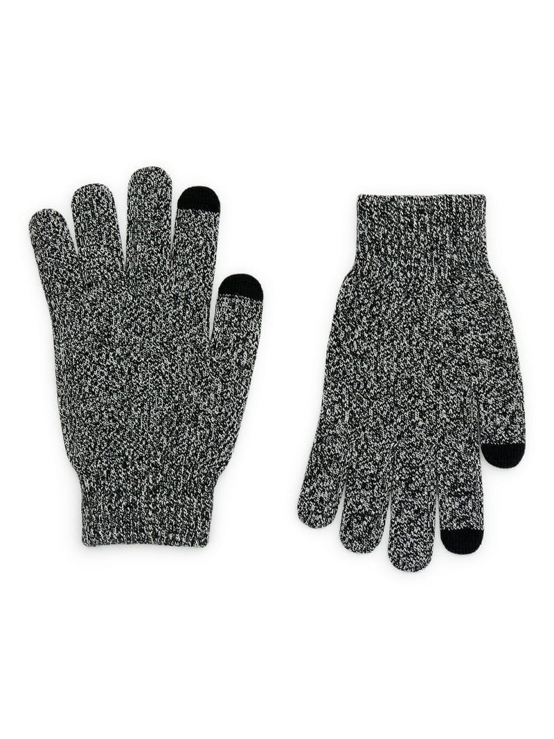 Time and Tru Women's Tech Touch Knit Gloves, One Size Fits Most, Black Soot and Winter White - Wa... | Walmart (US)