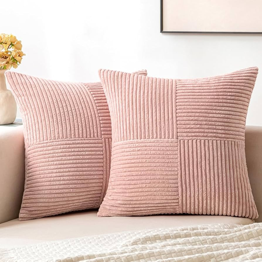 MIULEE Pink Corduroy Pillow Covers Pack of 2 Boho Decorative Spliced Throw Pillow Covers Soft Sol... | Amazon (US)