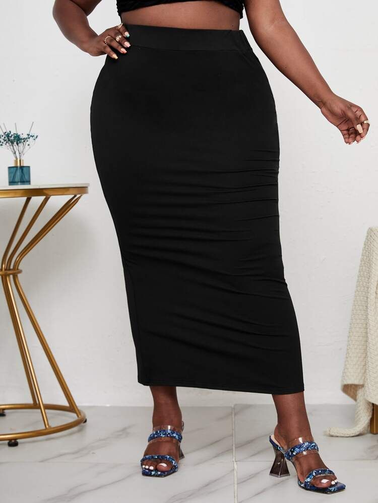 SHEIN SXY Plus Solid High Waist Skirt | SHEIN