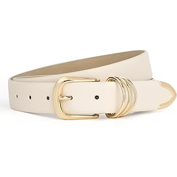 JASGOOD Women Leather Belt with Gold Buckle Ladies Faux Leather Belt for Jeans Pants | Amazon (US)