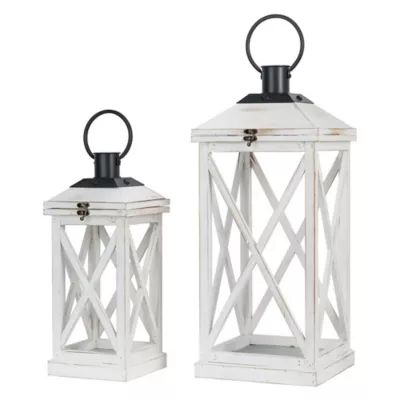 Farmhouse Modern Wooden Lanterns (Set of 2) | Bed Bath & Beyond