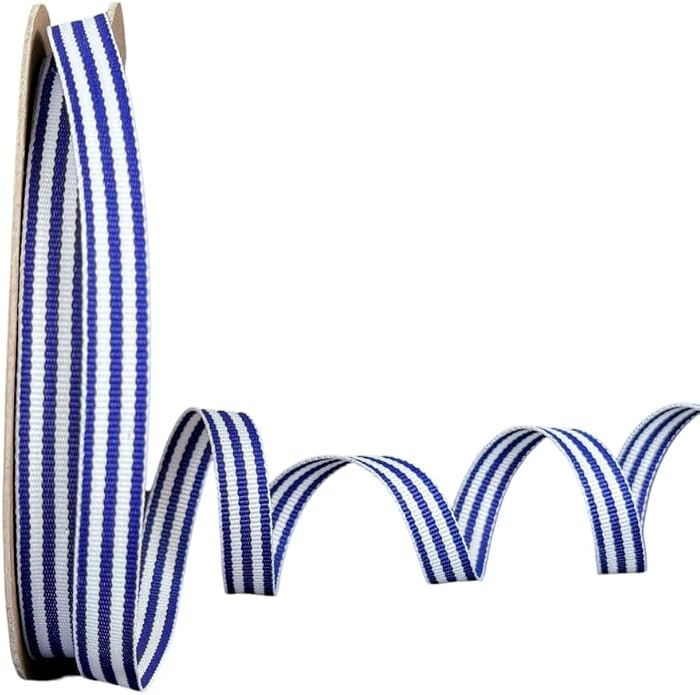 3/8" Royal Blue & White Taffy Striped Grosgrain Ribbon - 20 Yards - USA | American Made | Amazon (US)