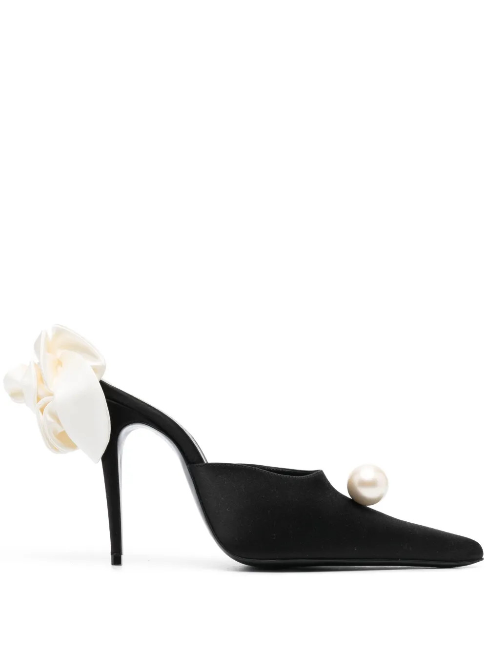 Magda Butrym faux-pearl Embellished 110mm Leather Mules | Black | FARFETCH UK | Farfetch Global