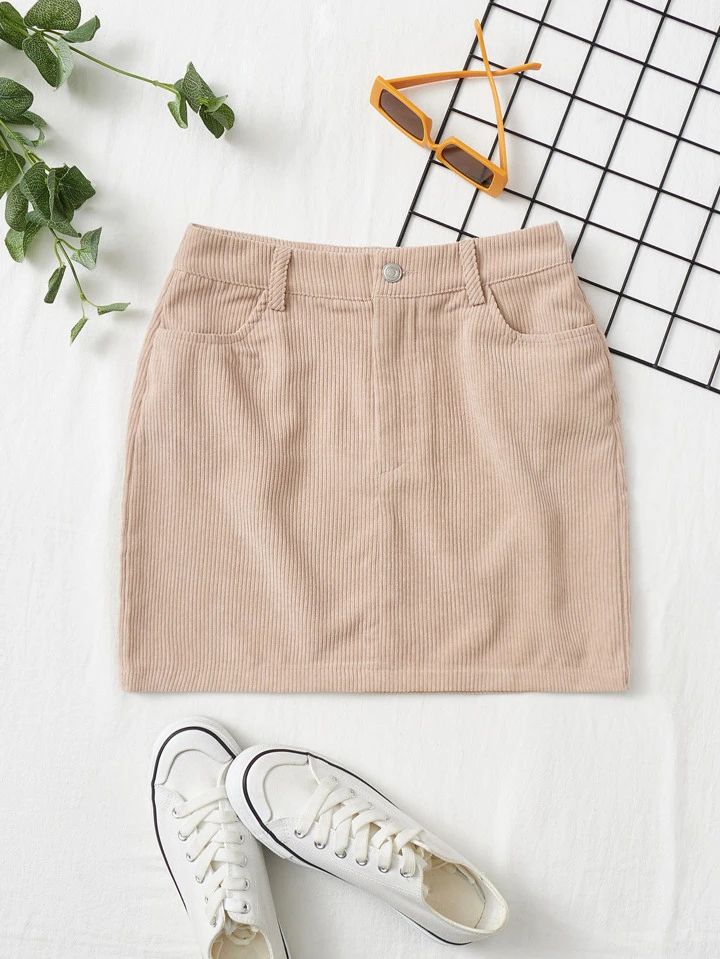 SHEIN EZwear Corduroy Dual Pockets Straight Mini Skirt | SHEIN