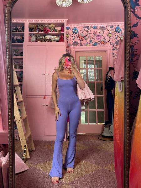 Workout look of the day 💜 flared lavender jumpsuit from Aerie wearing size xs

#LTKFitness #LTKActive