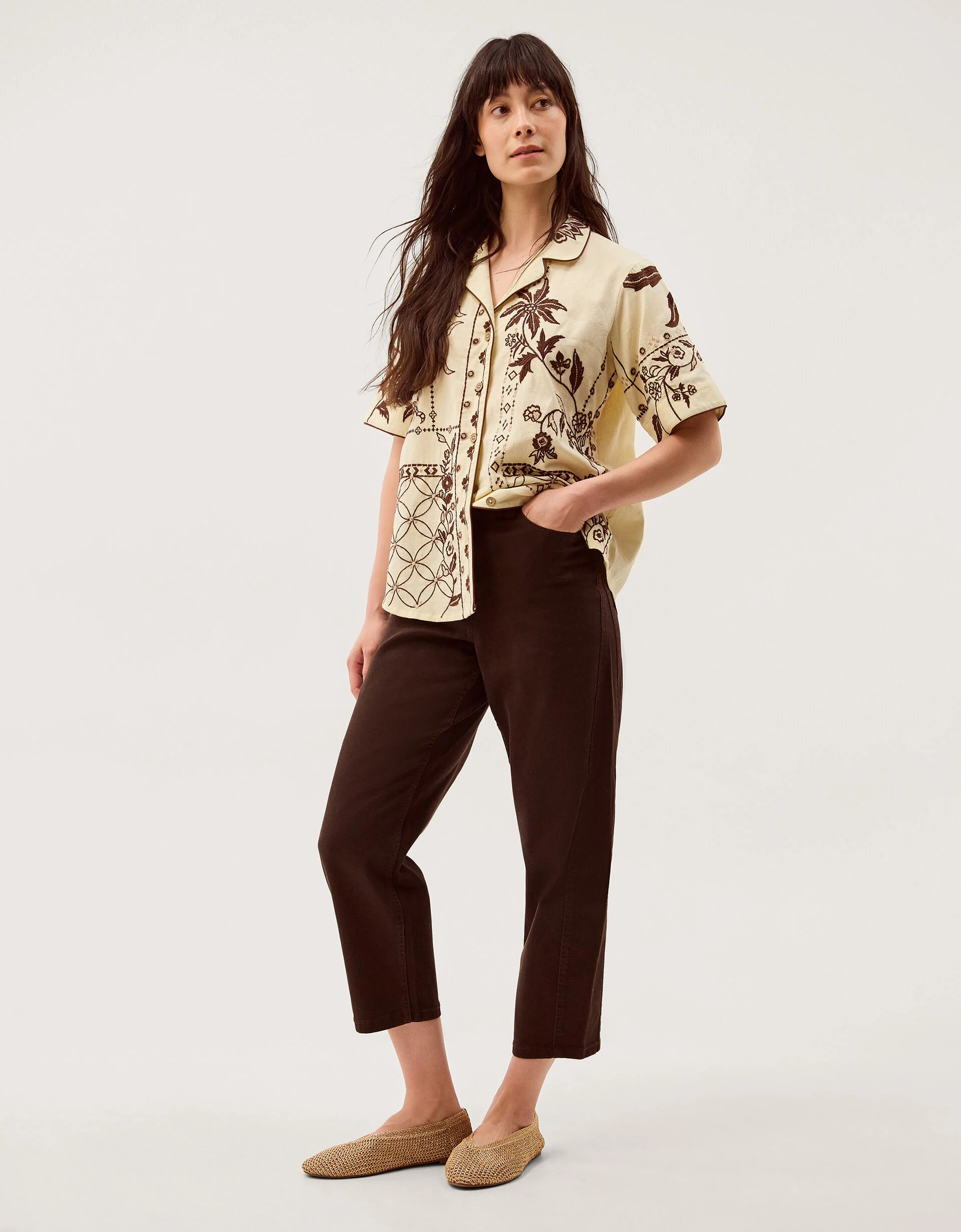 Carly Tropical Embroidered Shirt Ivory | Monsoon (UK)