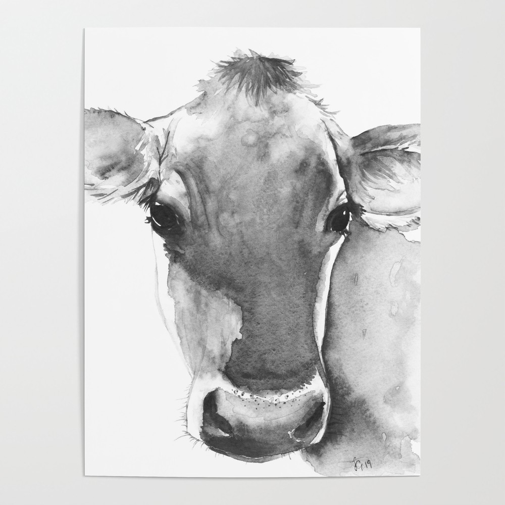 Black and White Cow Painting Poster by soliloquyshoppe | Society6