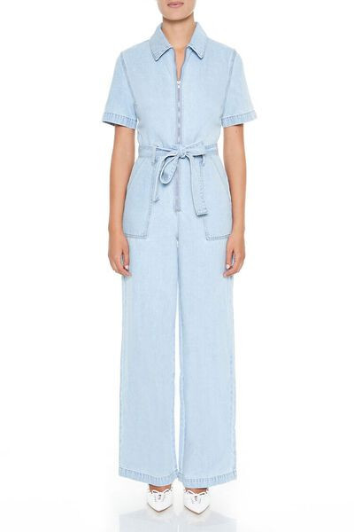 Zip-Up Tie-Front Denim Jumpsuit | Forever 21