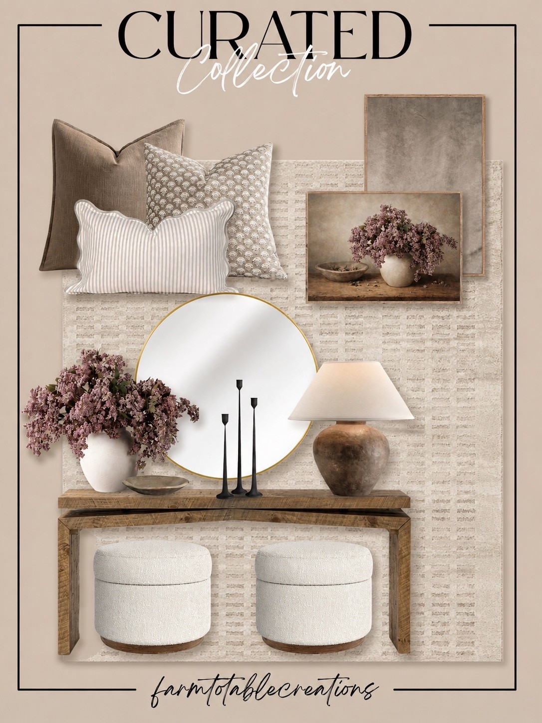 Neutral Entryway Console Styling with Textured Pillows, Round Mirror & Floral Artwork

Follow @farmtotablecreations on Instagram for more curated home finds 🤍

This warm neutral console setup blends texture, softness, and timeless pieces for an effortlessly styled entryway or living space. I layered cozy patterned pillows, a soft neutral rug, and a clean round mirror to keep the look light and inviting, then grounded everything with warm wood tones and matte black accents. The floral artwork adds the perfect vintage-inspired touch and ties in beautifully with the soft mauve stems for a cohesive, designer feel.

You can use my code FARMTOTABLE for 15% OFF art & artwork, making it an easy way to elevate your space without overspending. These are the kinds of pieces that look high-end, mix seamlessly with existing décor, and work year-round.

#entryway #console #entrywaydecor #homedecor #neutraldecor #throwpillows #area rug #wallart #mirror #tablelamp #ottoman #homefinds #amazonhome

#LTKHome #LTKSaleAlert