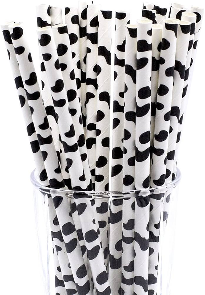 CTIGERS Cow Print Biodegradable Drinking Paper Straws Black and White Box of 100 | Amazon (US)