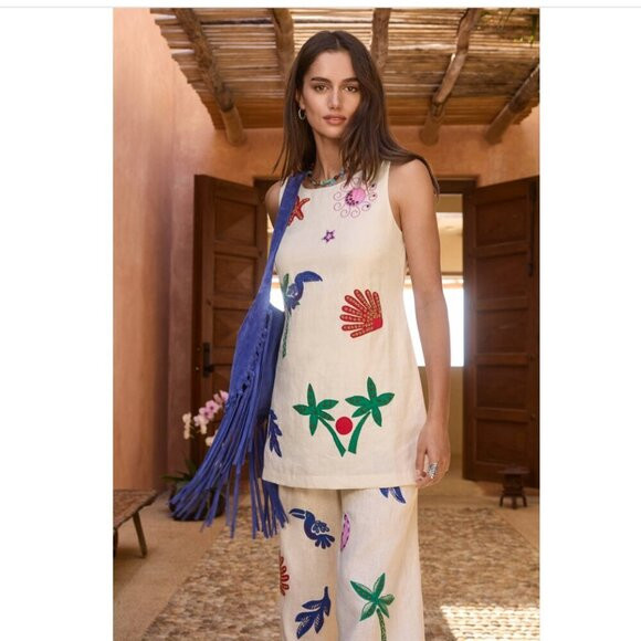 Johnny Was Jade Cassady Embroidered Beaded Linen Tank Top Blouse S | Poshmark