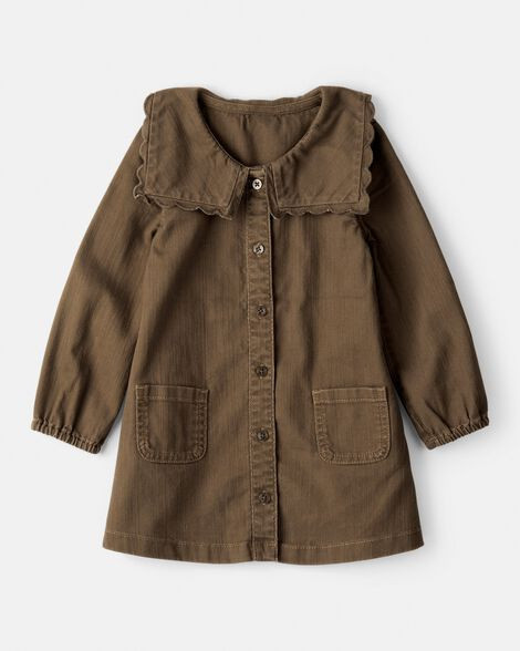 Toddler Girl Scalloped Collar Button-Down Long-Sleeve Dress - Brown | Carter's Inc