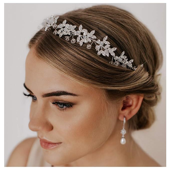 SWEETV Silver Rhinestone Wedding Headband Tiara Crystal Headpiece Bridal Hair Accessories for Bri... | Amazon (US)