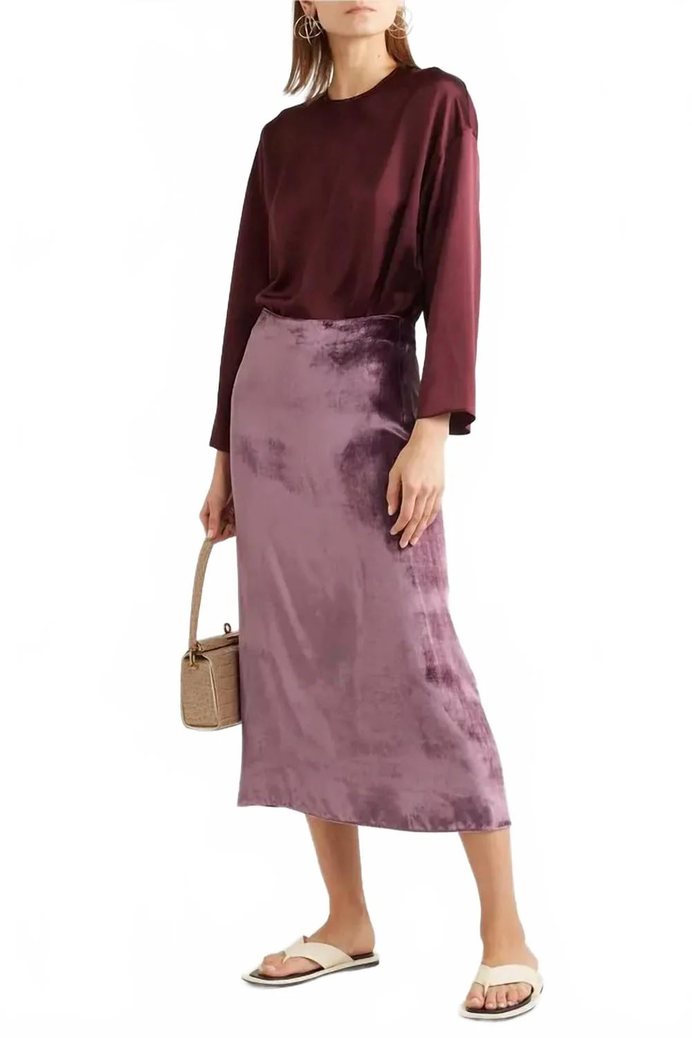 Velvet Midi Skirt In Purple | Shop Simon