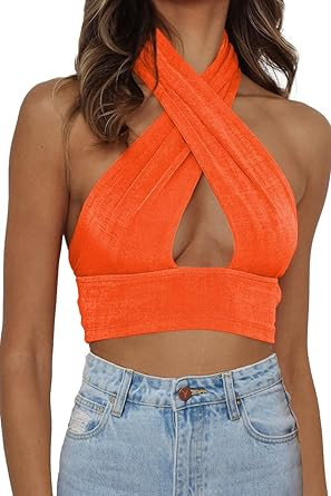 Dealmore Women's Summer Crop Top Halter Neck Criss Cross Sexy Y2k Tops Backless Cami Tank | Amazon (US)