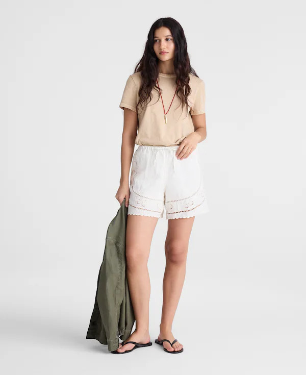 Eyelet Drawstring Shorts in 100% Linen | Madewell
