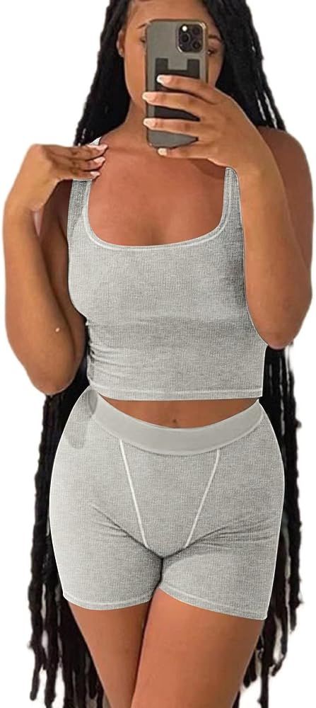 AYWA Casual Workout Sets Two Piece Outfits for Women Ribbed Crop Tank Top High Waist Leggings Act... | Amazon (US)