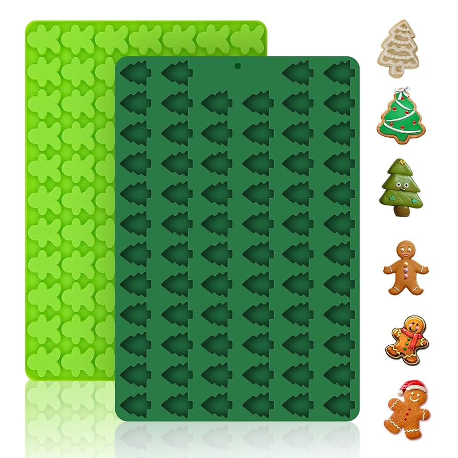 2 PCS Christmas Silicone Molds, 70 Cavity Xmas Tree & 76 Cavity Gingerbread Man Mini Silicone Mol... | Amazon (US)