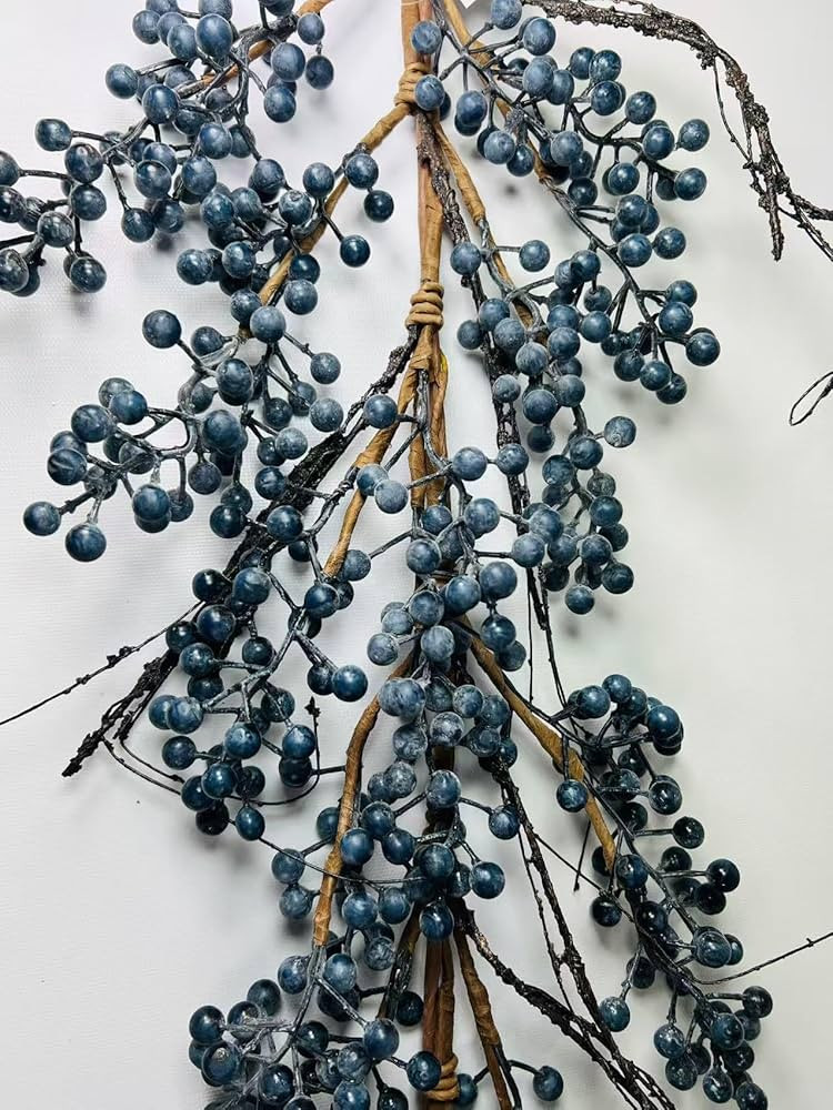 5ft Artificial Blueberry Garland, Rustic Farmhouse Faux Berry Vine, Navy Blue Berries, Holiday an... | Amazon (US)