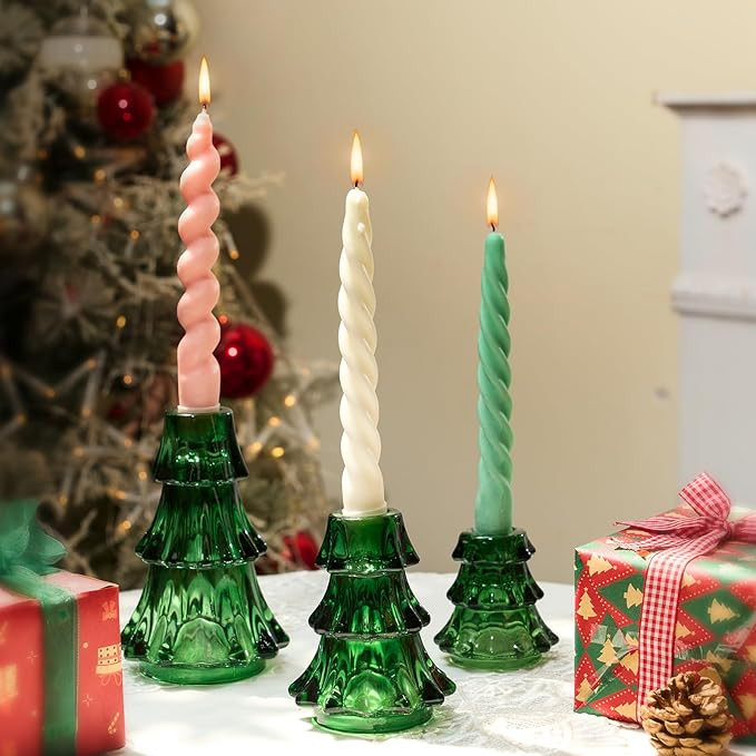 CHILL RECIPE Christmas Candle Holders Xmas Tree Glass Taper Candlestick Holders Thickened with Ru... | Amazon (US)