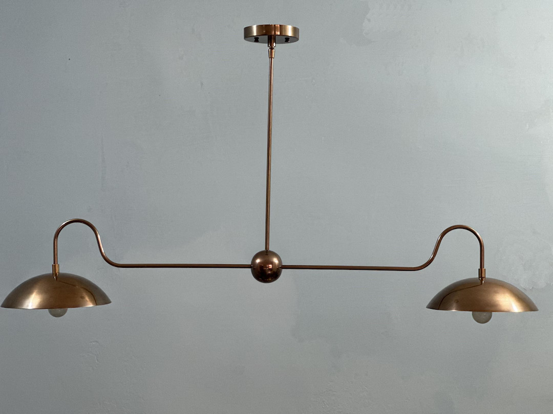 2 Light Curved Shade Elegant Brass Ceiling Light | Double Shade Linear Chandelier Light | Beautif... | Etsy (US)