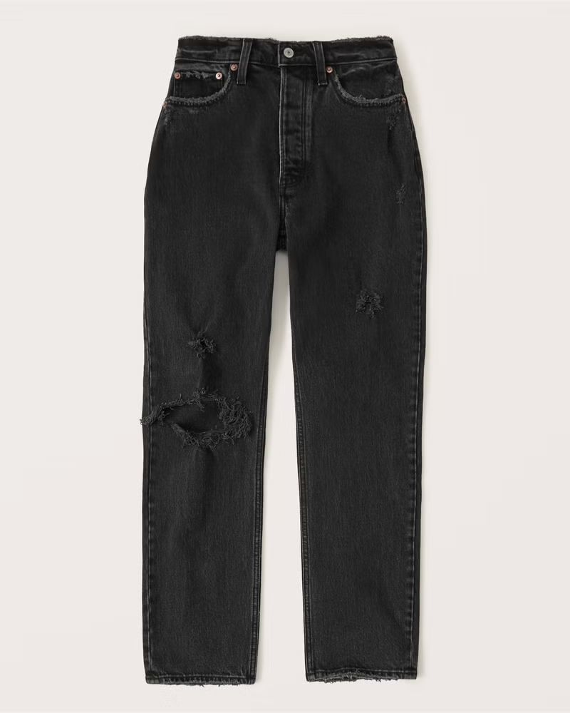 Abercrombie & Fitch Women's Curve Love High Rise Dad Jean in Black Destroy - Size 23L | Abercrombie & Fitch (US)