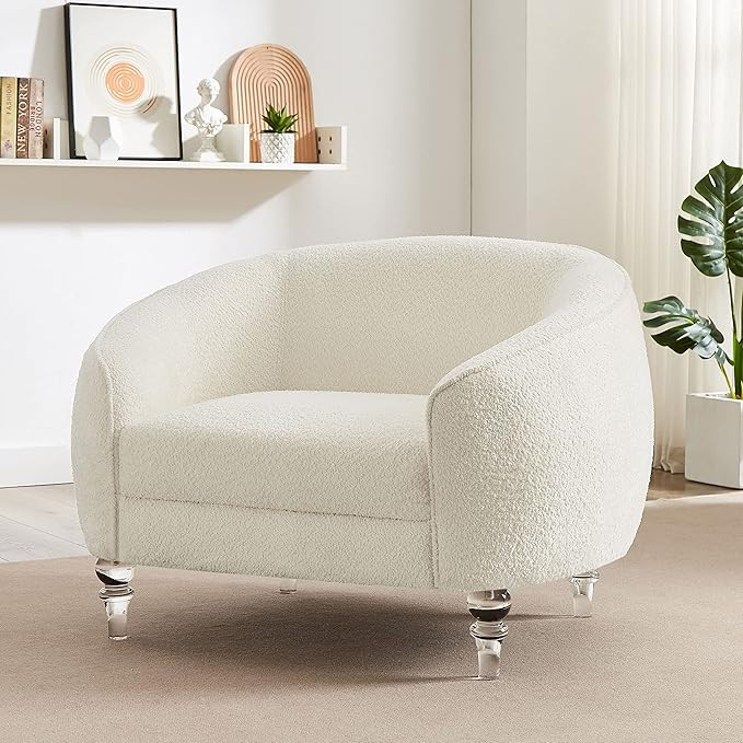 VANOMi Lambswool Fabric Living Room Accent Chair, Royal Style Crystal Foot Armchair, and Comfy Be... | Amazon (US)