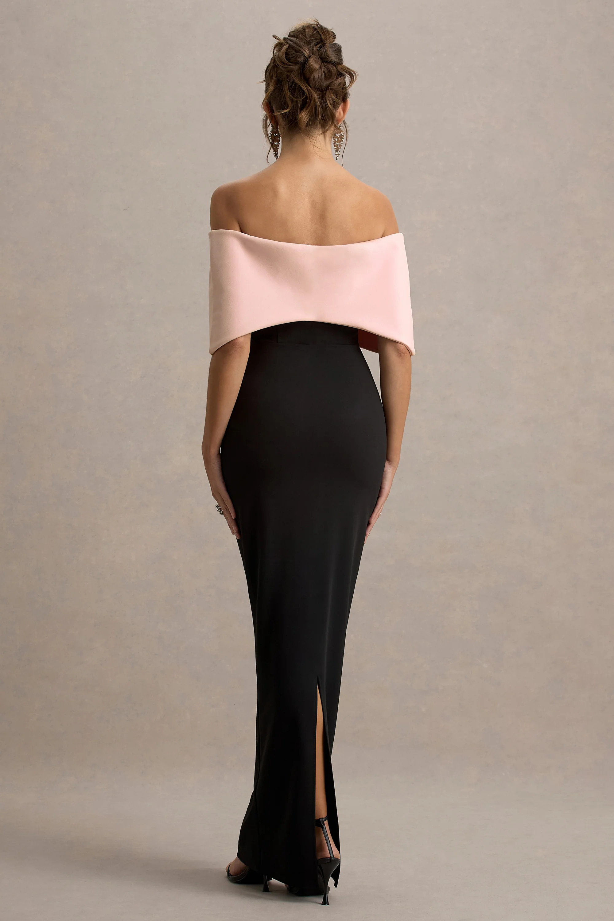 Cornelia | Pink & Black Strapless Maxi Dress With Oversized Bow | Club L London