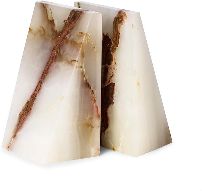 Triangular Natural Genuine Marble Bookends with Wedge Design (White) | Amazon (US)