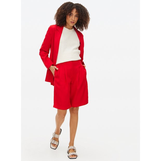 Red Linen Blend Bermuda Co-ord Shorts  14 | Tu Clothing