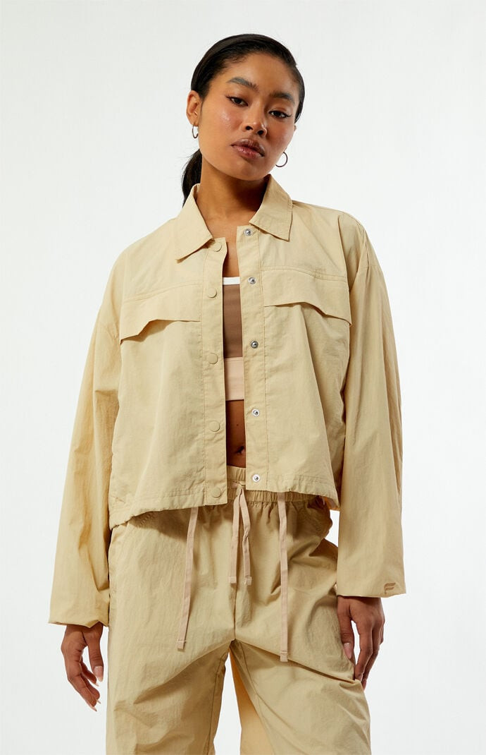 FABLETICS Women's Active Quintessential Cropped Cargo Jacket in Tan - Size XL | PacSun