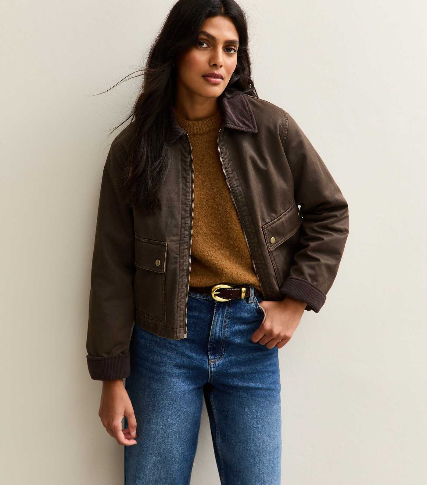 Brown Cropped Waxed Look Barn Jacket | New Look | New Look (UK)