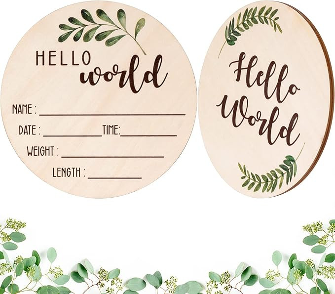 Baby Announcement Sign for Newborn - Beautiful Double-Sided Hello World Name Sign for Hospital Bi... | Amazon (US)