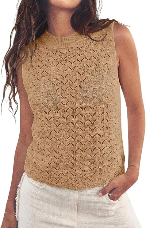Fisoew Womens Summer Knit Sweater Vest Sleeveless Crochet Tank Tops Hollow Boho Beach Vacation Co... | Amazon (US)
