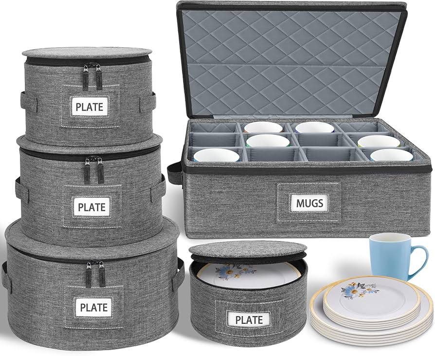 punemi Rigid China Storage Containers 5-Piece Set with Dividers, Quilted Stackable Plate & Dish S... | Amazon (US)