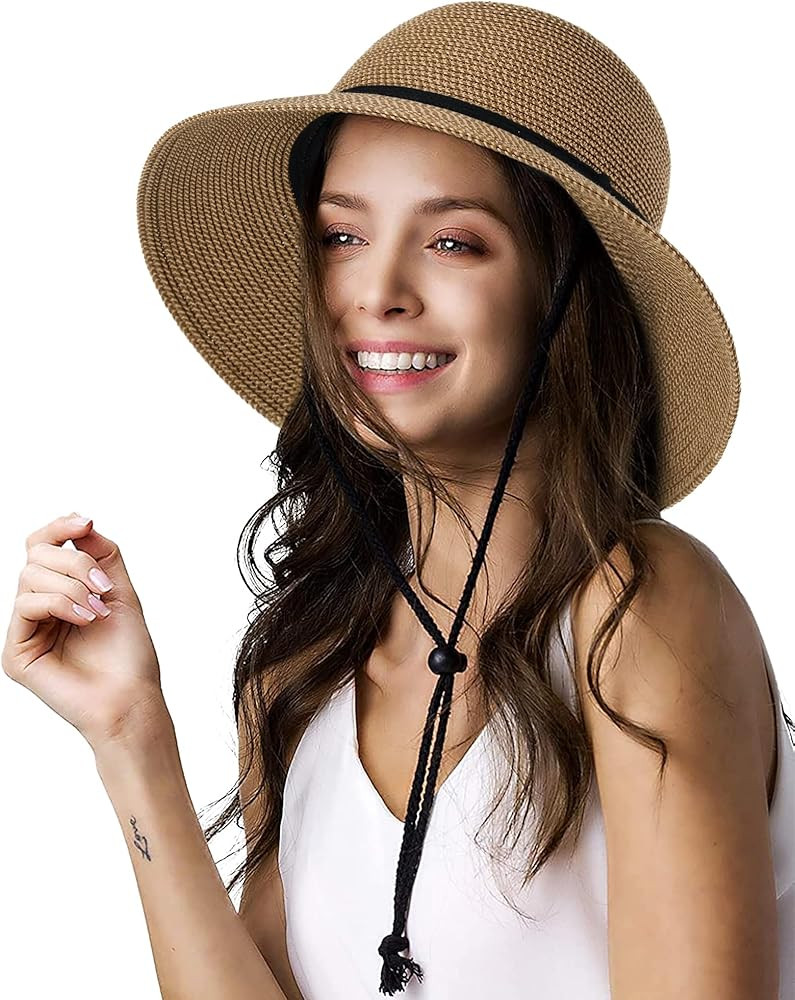 FURTALK Womens Wide Brim Sun Hat with Wind Lanyard UPF Summer Straw Sun Hats for Women | Amazon (US)